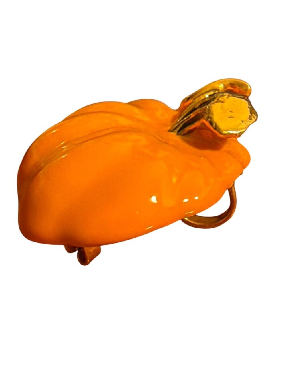 Vintage Best Pumpkin Pin Pendant Earrings Brooch Gold Tone Orange Enamel Estate - Picture 3 of 7